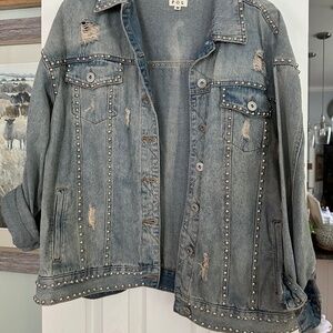 POL Studded Denim Distressed Jacket